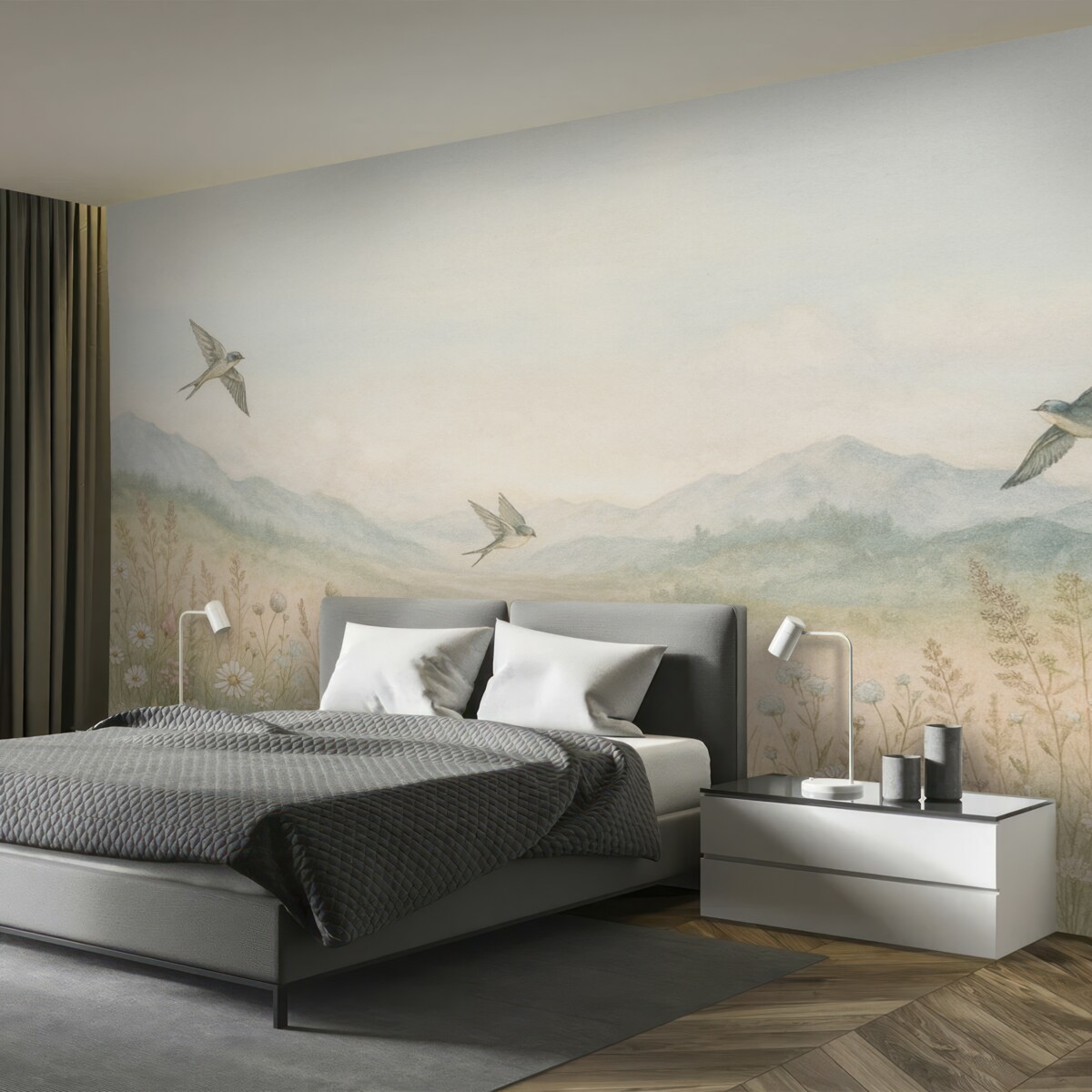 Fototapeta Kwiaty dzikie i niebo w mgle