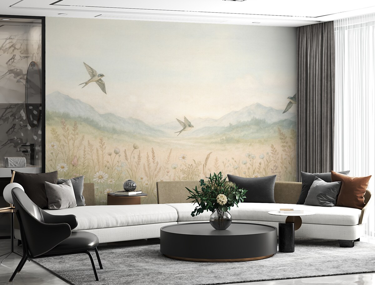 Fototapeta Kwiaty dzikie i niebo w mgle