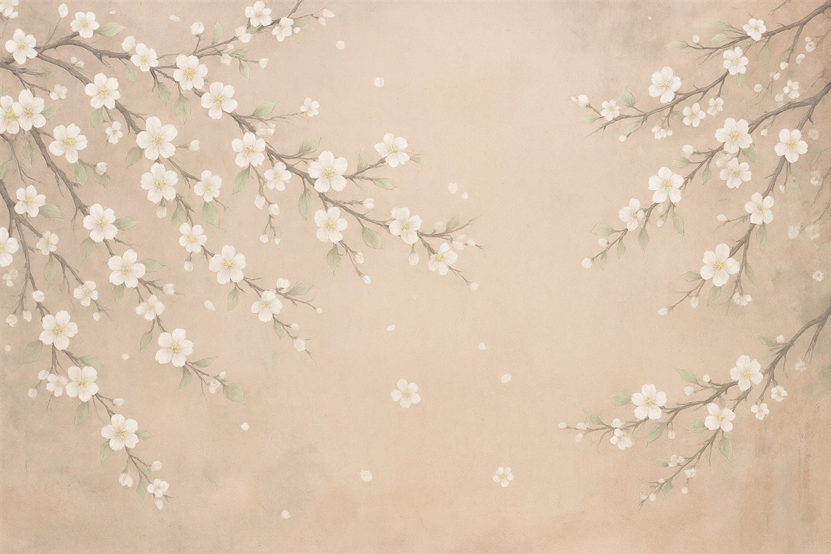 Fototapeta Kwitnąca gałązka na tle grunge'owego muru.