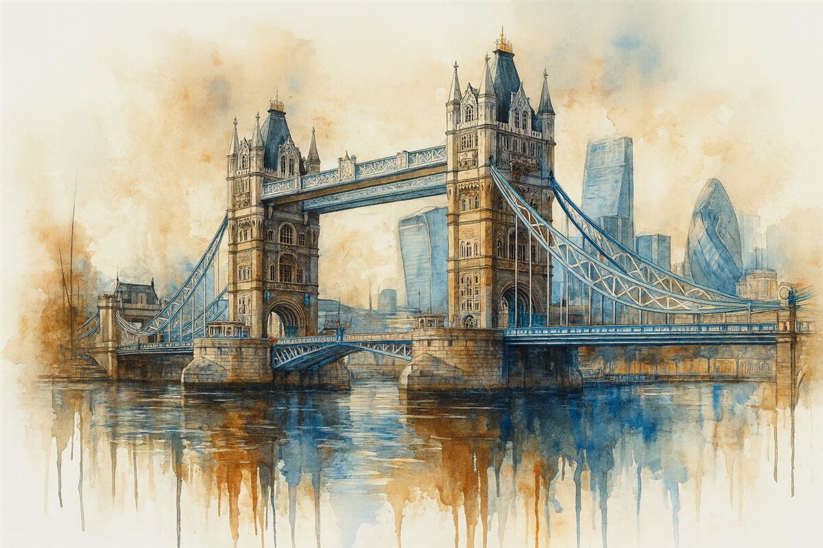 Fototapeta Most Tower w technice malarstwa akwarelowego.