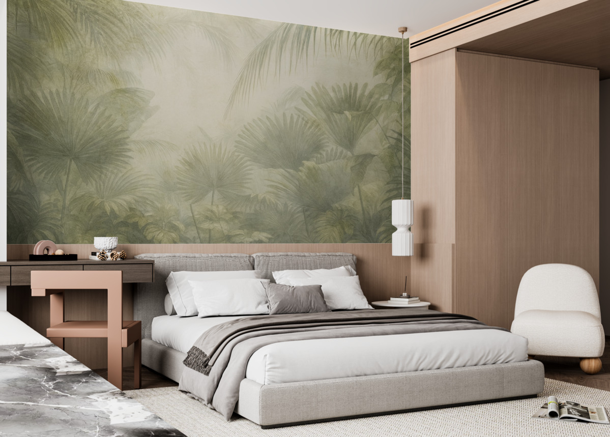 Fototapeta Teksturowana retro tapeta tropikalna w odcieniach brązu.