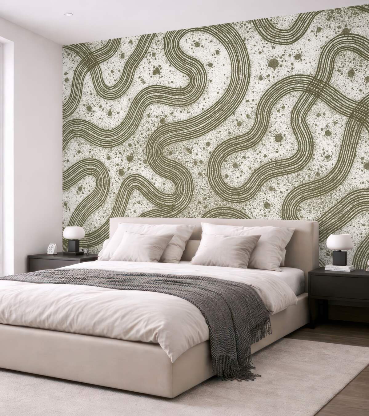 Fototapeta Rysunek konturowy, rozpryski farb, minimalizm, odcień oliwkowy.