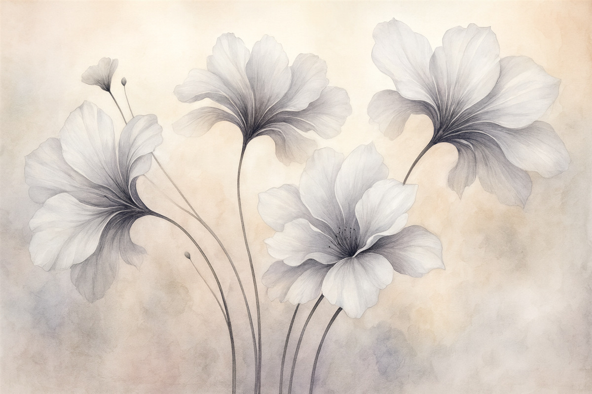 Fototapeta Stylowe kwiaty na mglistej przestrzeni.