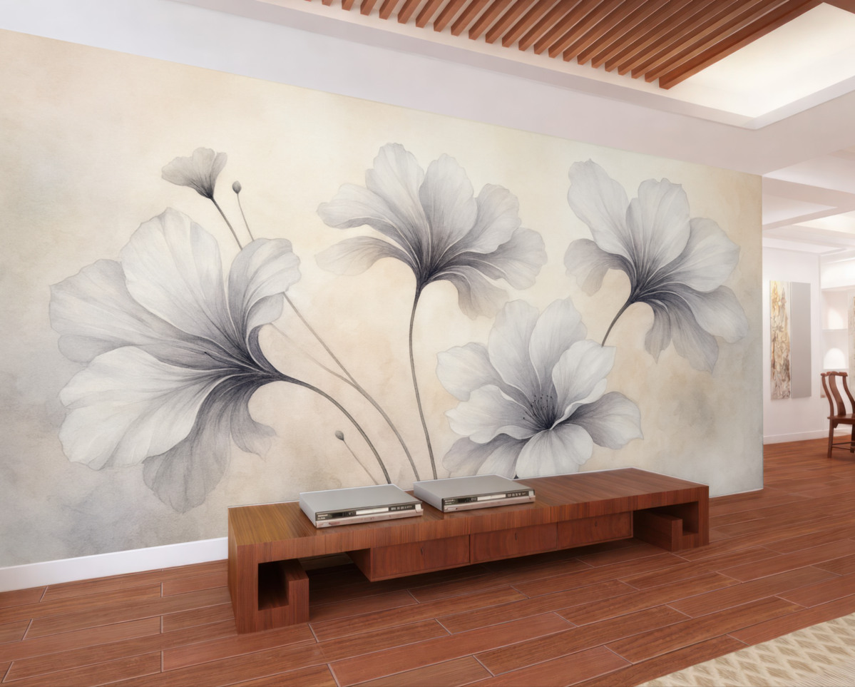 Fototapeta Stylowe kwiaty na mglistej przestrzeni.