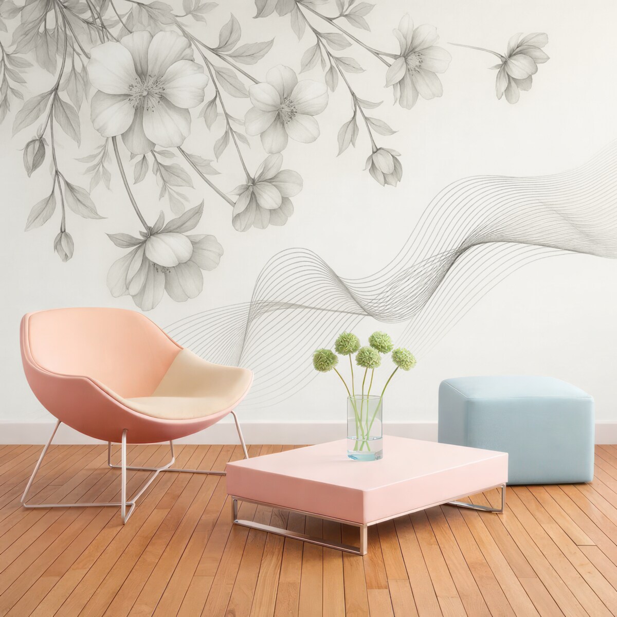 Fototapeta kwiatowe wzory i linie na jasnym tle