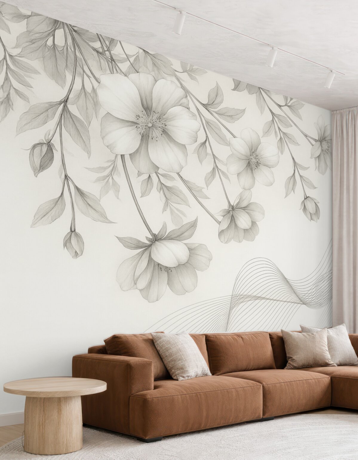 Fototapeta kwiatowe wzory i linie na jasnym tle