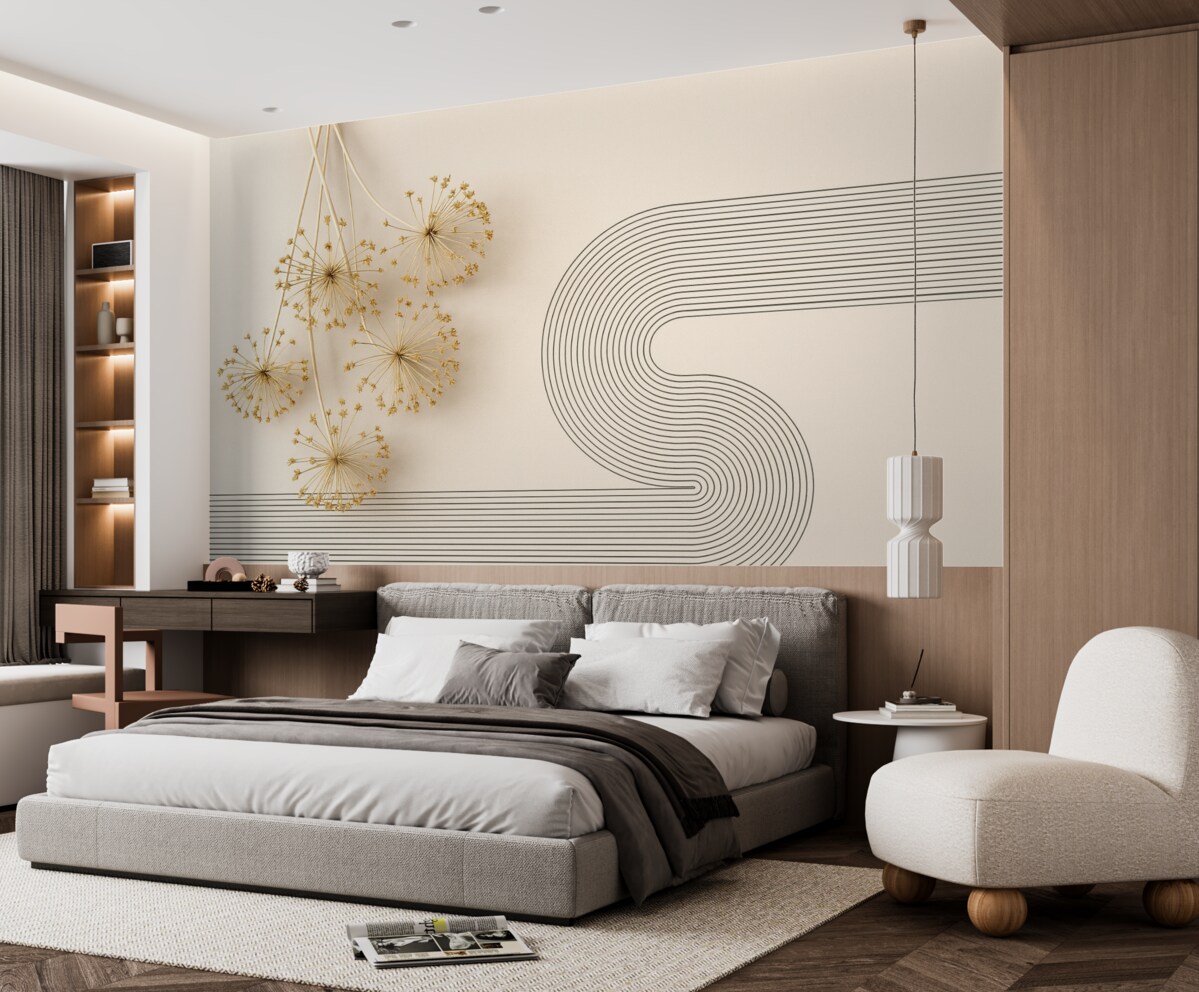 Fototapeta Eleganckie suszone rośliny i linie w tonacjach beżowych.