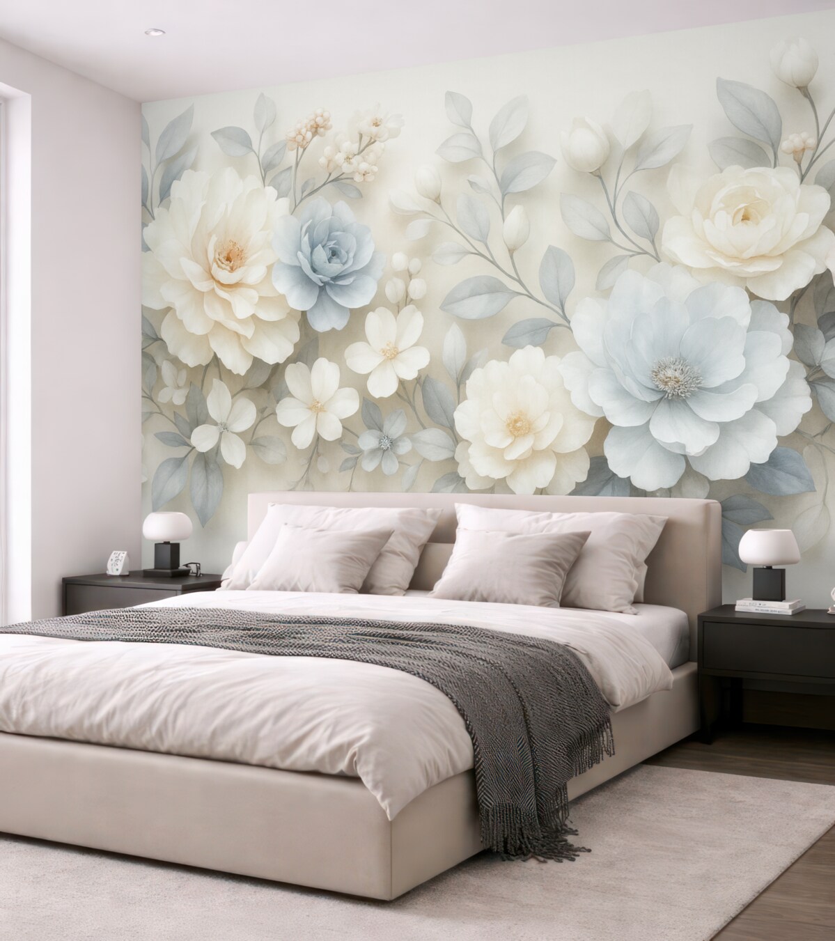 Fototapeta Lekkie, eteryczne kwiaty z efektem pełni w stylu malarstwa olejnego.