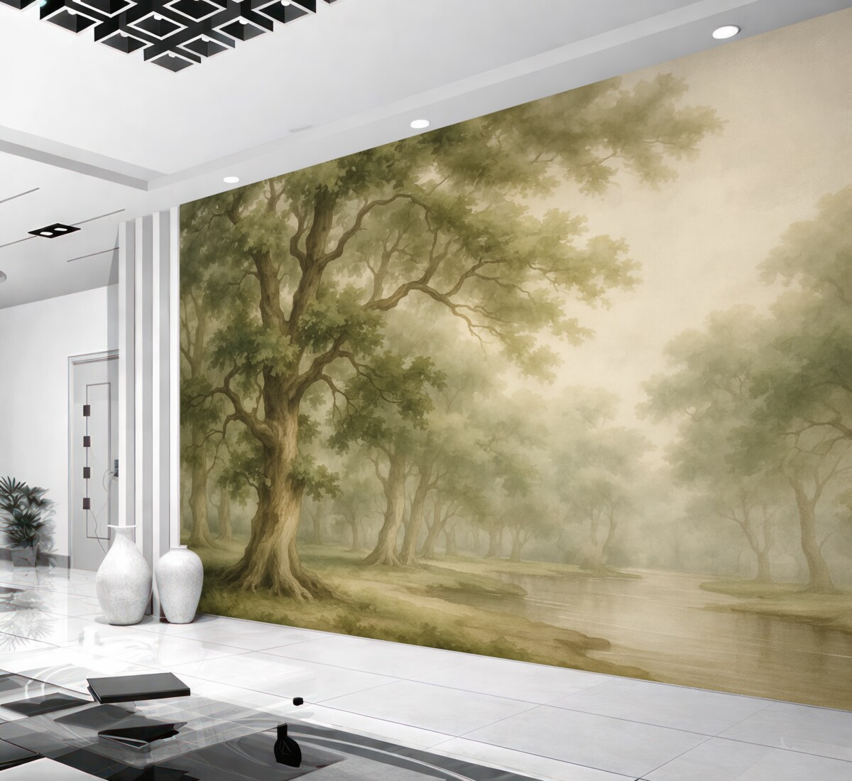 Fototapeta Gaj dębowy przypomina rozmytą akwarelę.