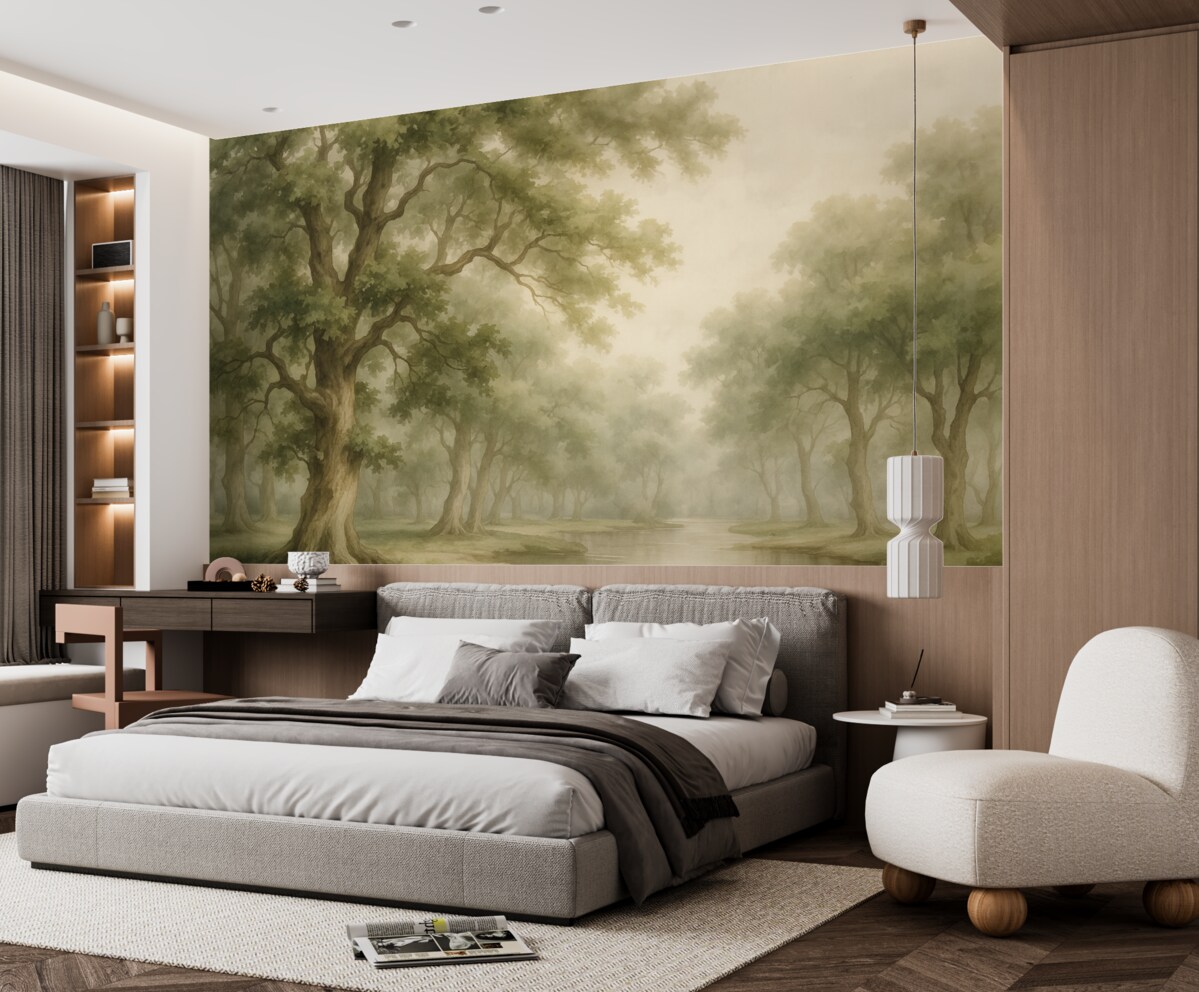 Fototapeta Gaj dębowy przypomina rozmytą akwarelę.