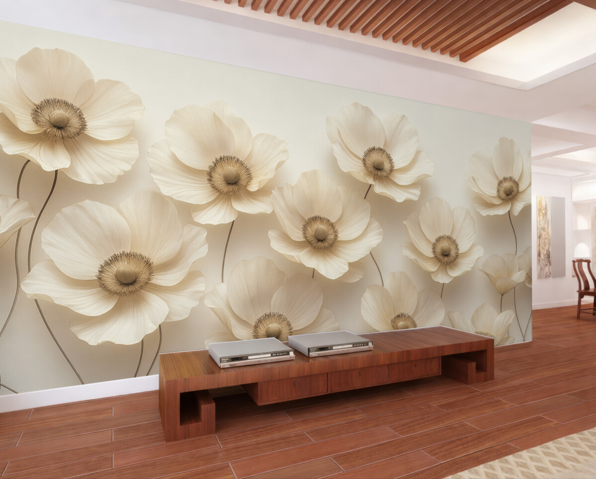 Fototapeta Subtelne kwiaty w pastelowych tonacjach beżowych.