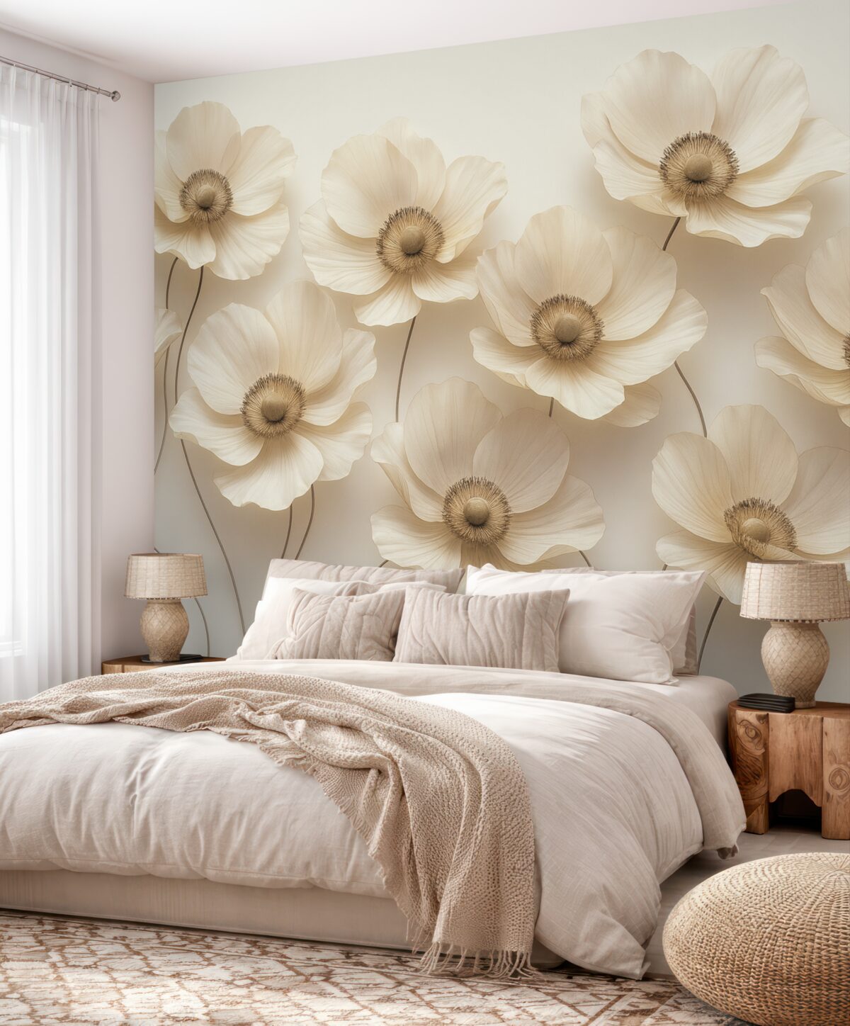 Fototapeta Subtelne kwiaty w pastelowych tonacjach beżowych.