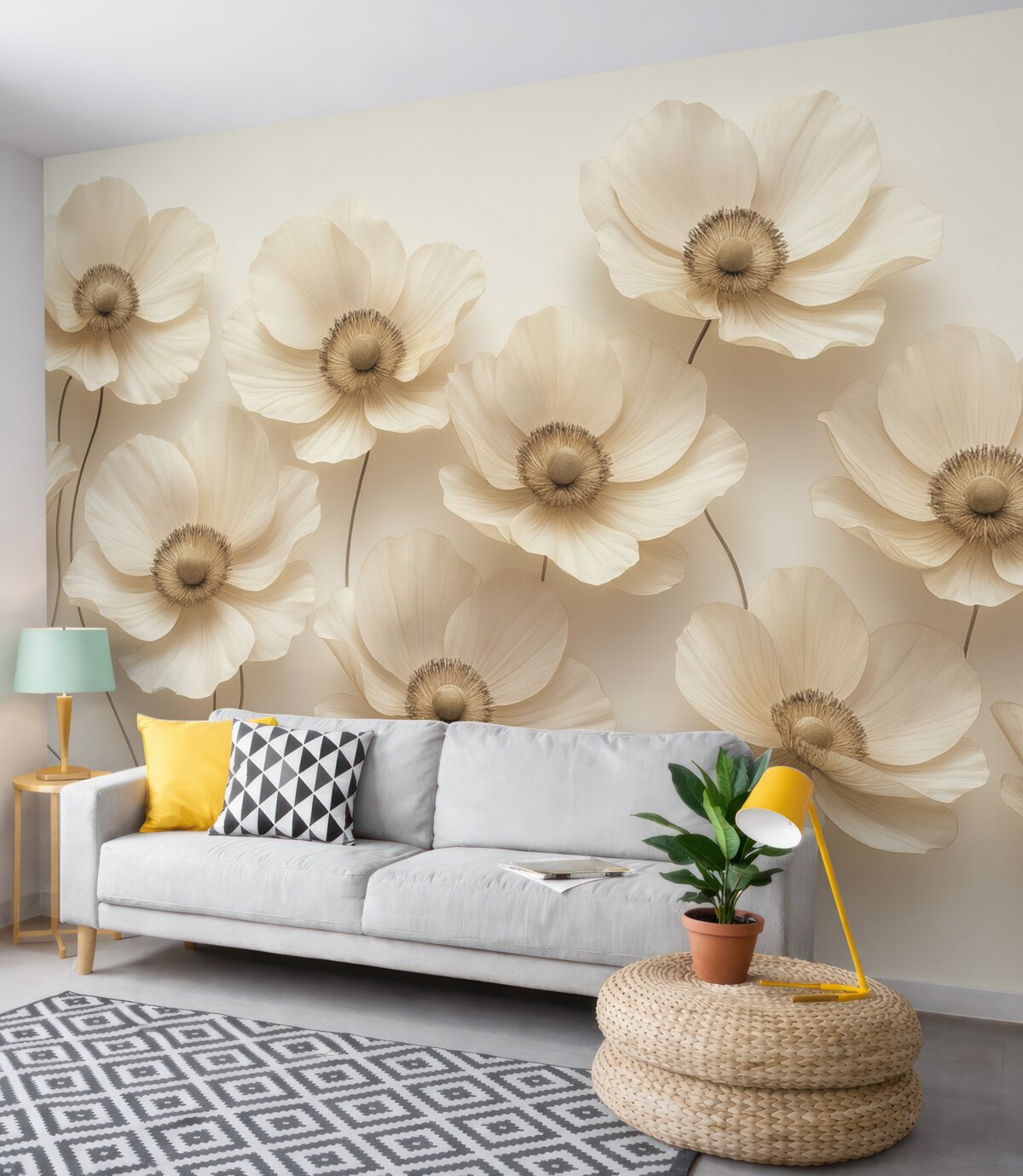 Fototapeta Subtelne kwiaty w pastelowych tonacjach beżowych.