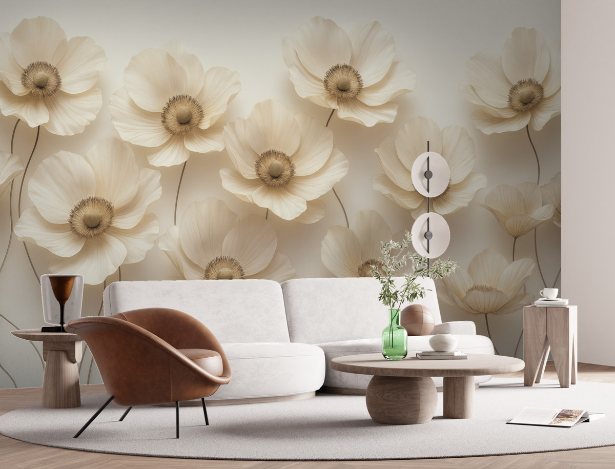 Fototapeta Subtelne kwiaty w pastelowych tonacjach beżowych.