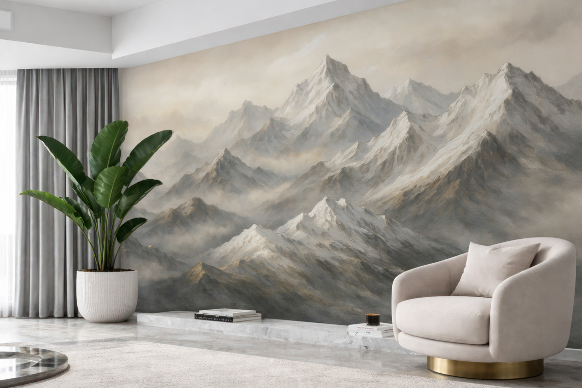 Fototapeta Zamglone szczyty górskie.