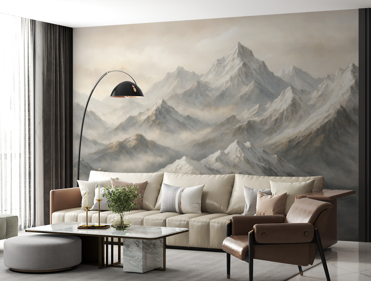 Fototapeta Zamglone szczyty górskie.