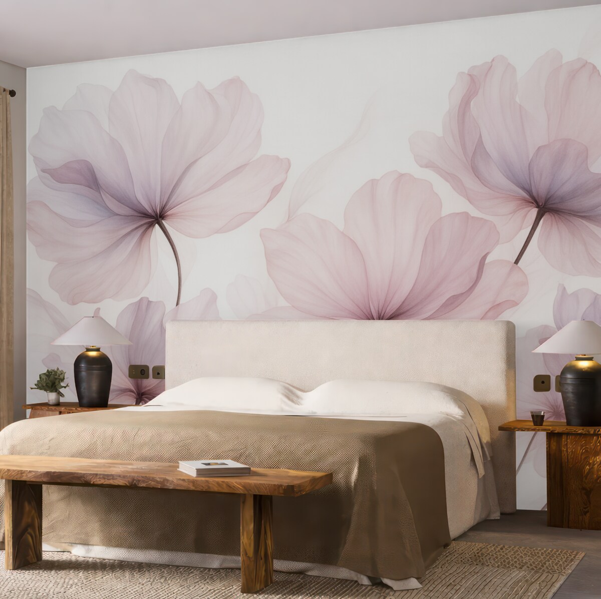 Fototapeta Kwitnące rośliny w subtelnych tonacjach różu.