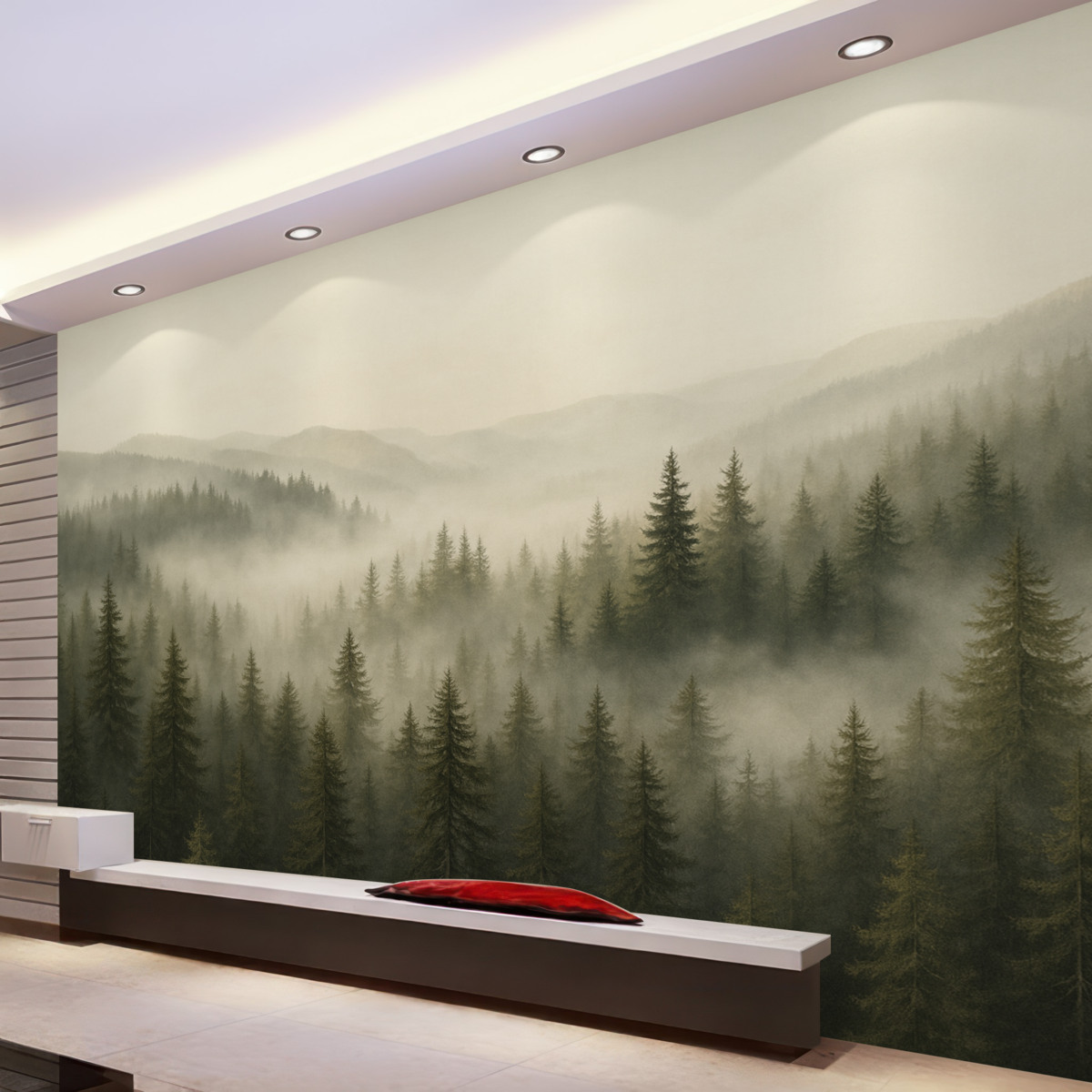 Fototapeta Zamglony las sosnowy.