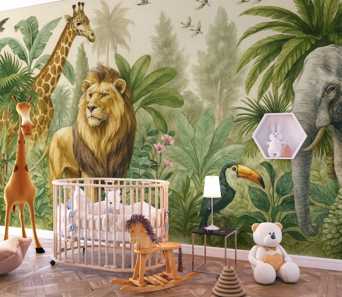 Fototapeta Afrykańskie stworzenia wśród tropikalnej roślinności.