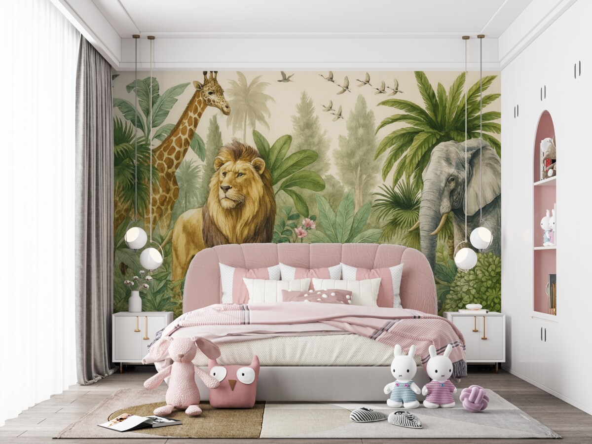 Fototapeta Afrykańskie stworzenia wśród tropikalnej roślinności.