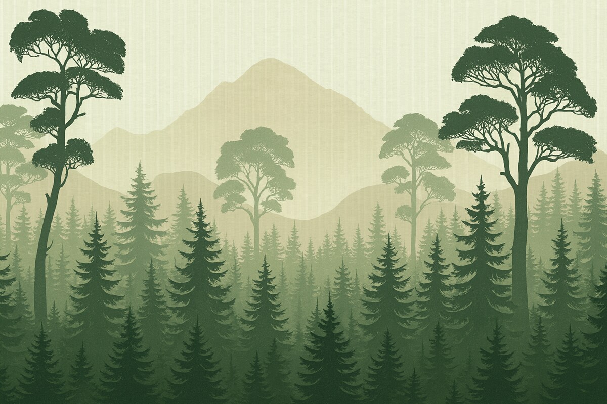 Fototapeta Górski lasek w mglistym powietrzu.