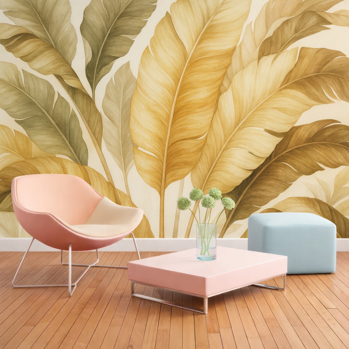 Fototapeta Liście tropikalne w ciepłych, naturalnych kolorach.