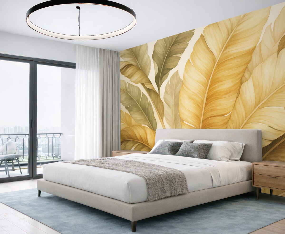 Fototapeta Liście tropikalne w ciepłych, naturalnych kolorach.