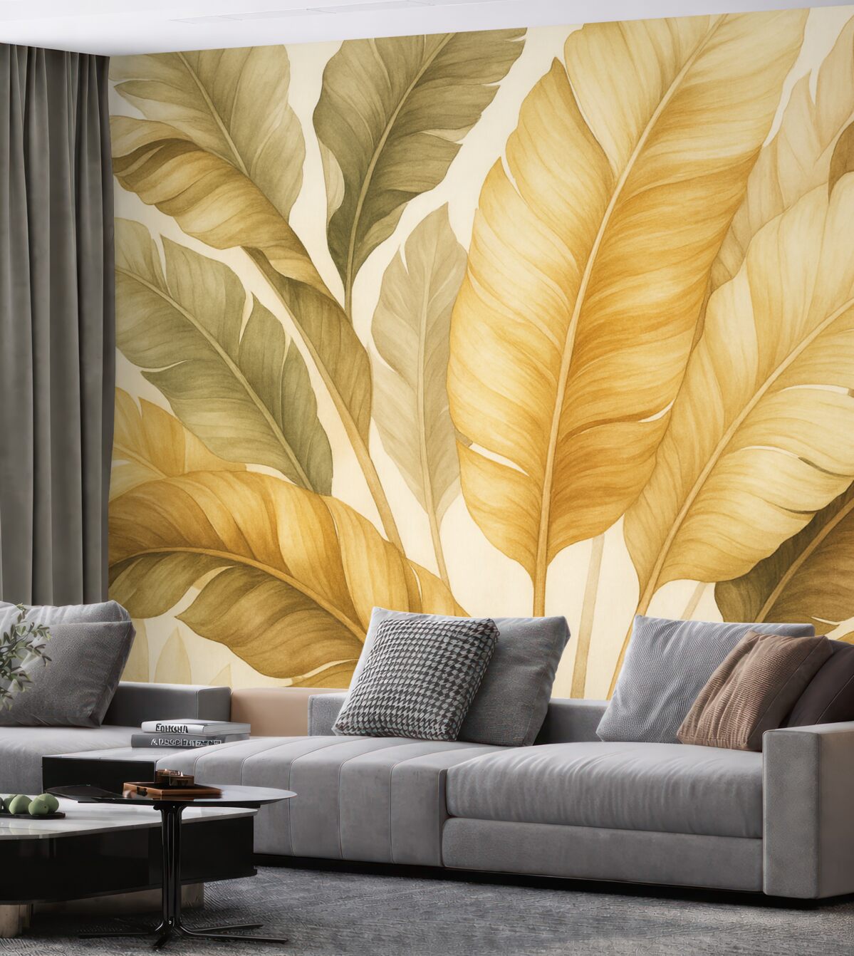 Fototapeta Liście tropikalne w ciepłych, naturalnych kolorach.