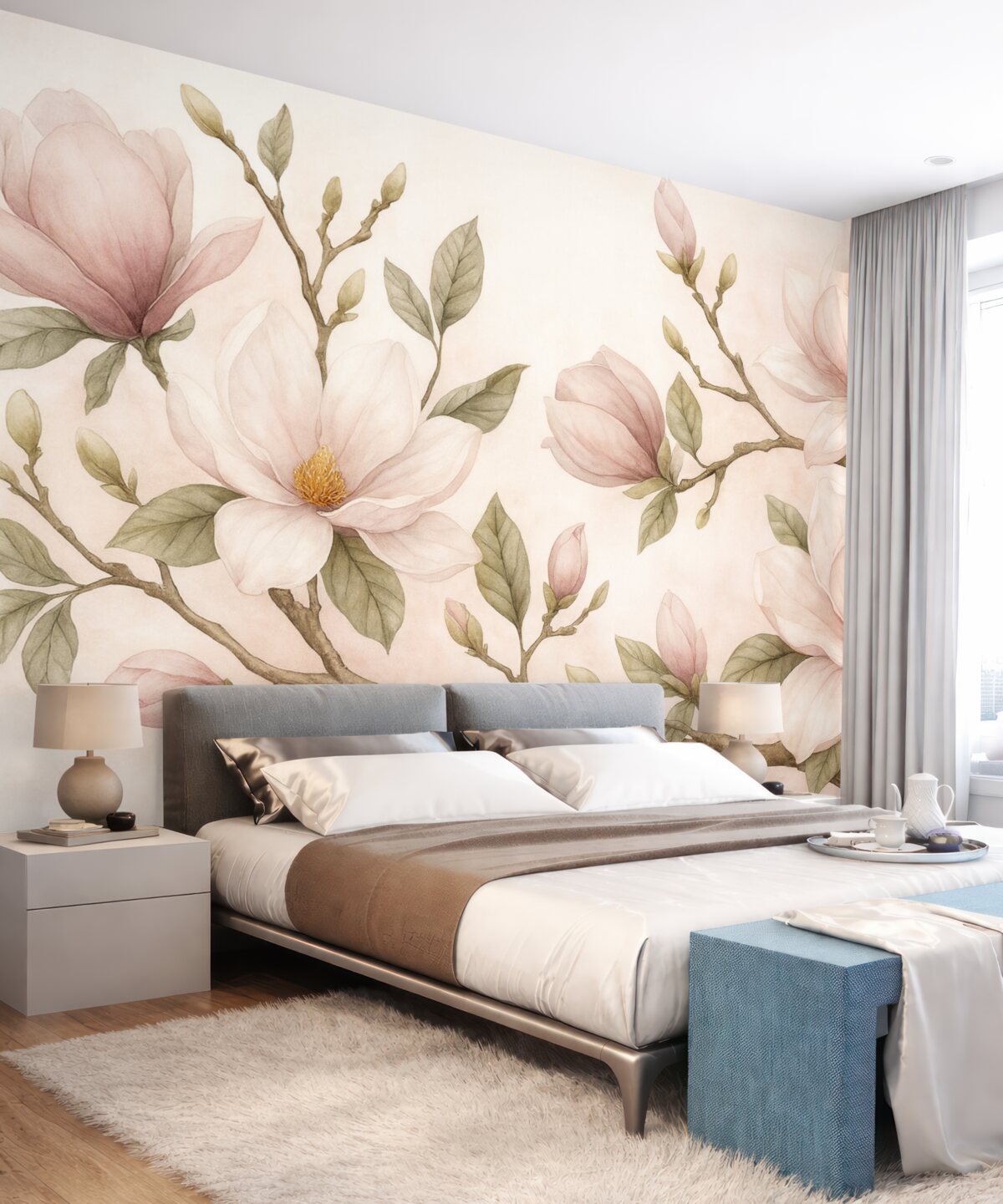 Fototapeta Kwitnące gałązki magnolii w subtelnych pastelowych tonacjach.