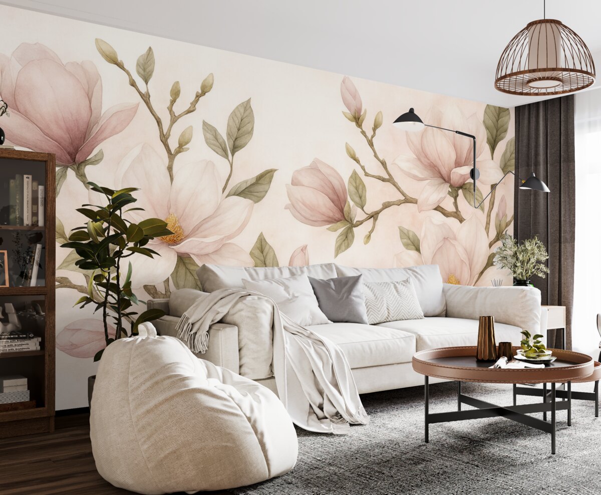 Fototapeta Kwitnące gałązki magnolii w subtelnych pastelowych tonacjach.