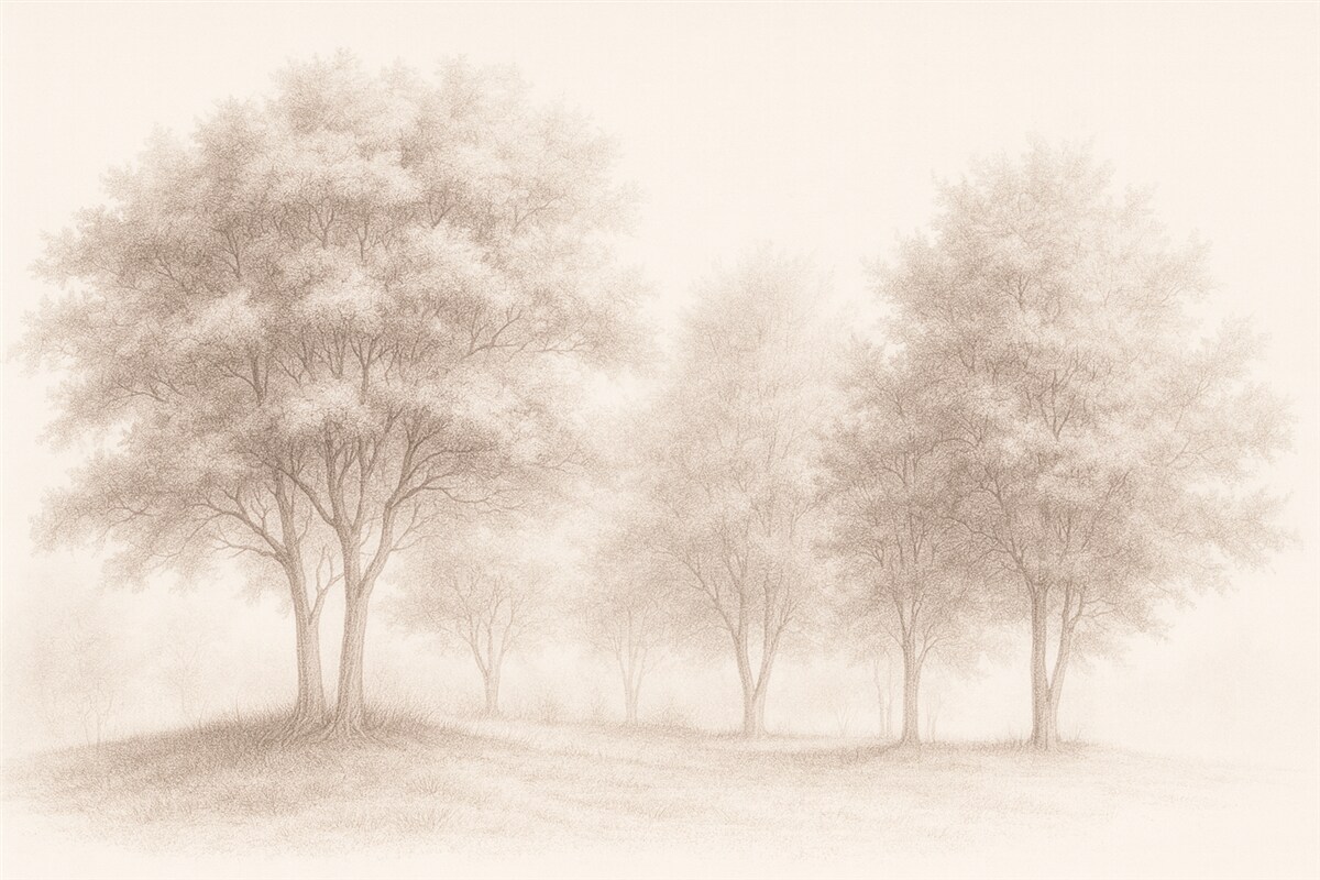 Fototapeta Rozkwitające drzewa, wiosenny czas, rysunek wykonany ołówkiem, różowe odcienie, przyroda.