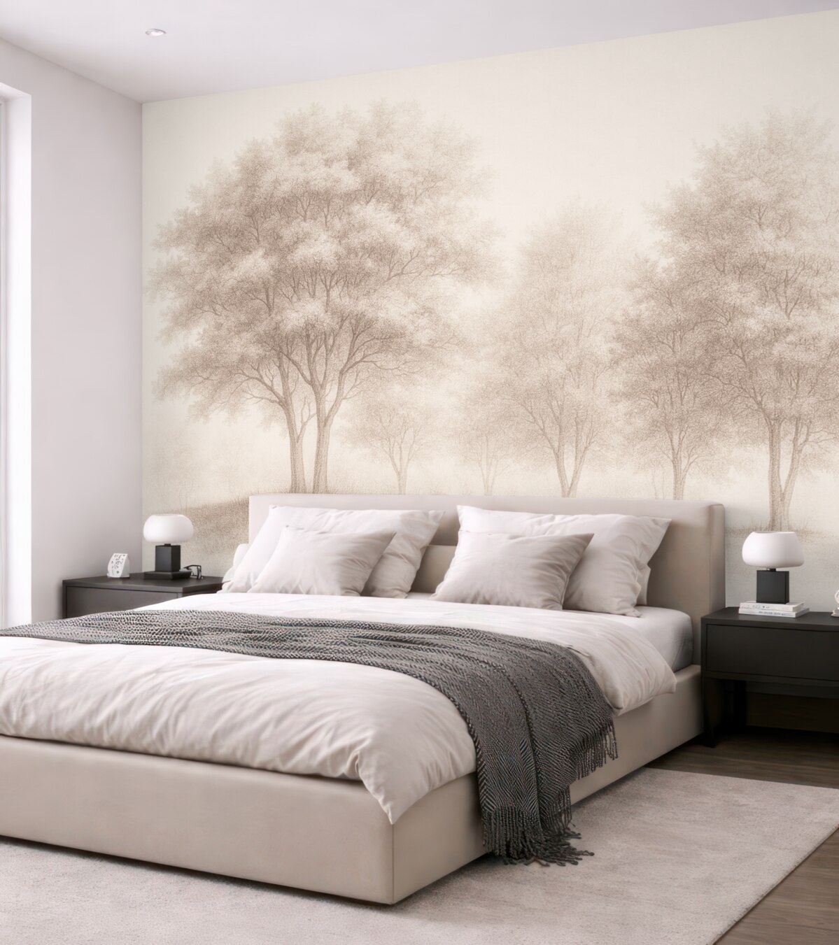 Fototapeta Rozkwitające drzewa, wiosenny czas, rysunek wykonany ołówkiem, różowe odcienie, przyroda.