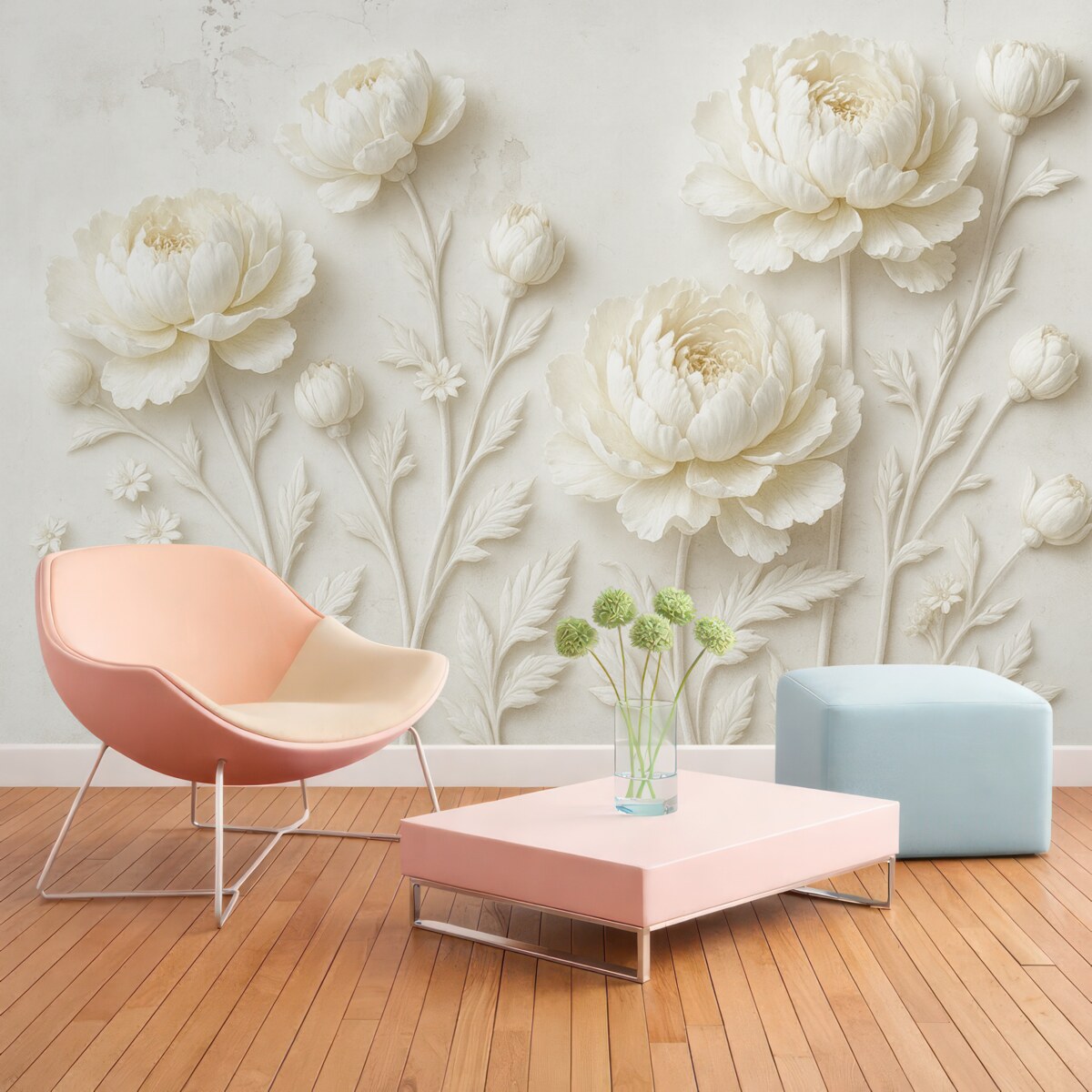 Fototapeta Kwiaty na betonowej powierzchni w klimacie grunge.