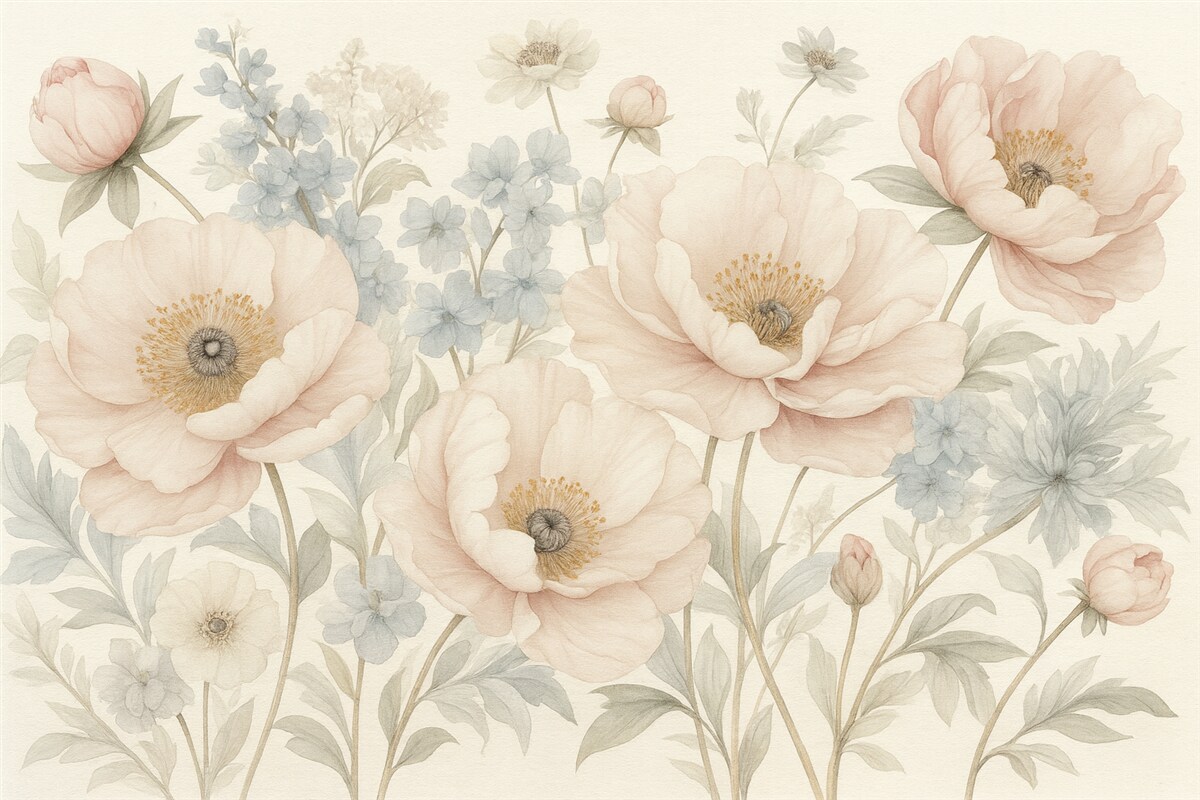 Fototapeta Bukiet kwiatów namalowany akwarelą.