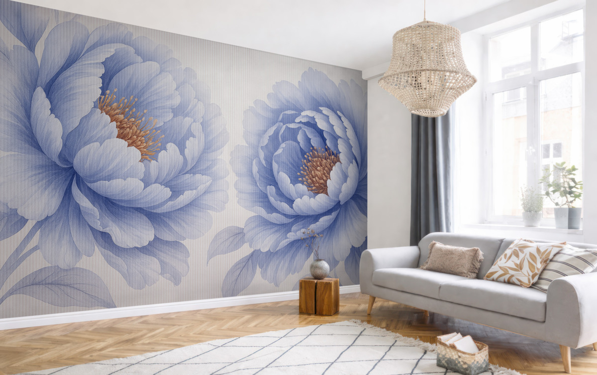 Fototapeta Kwiaty piwonii za szybą.