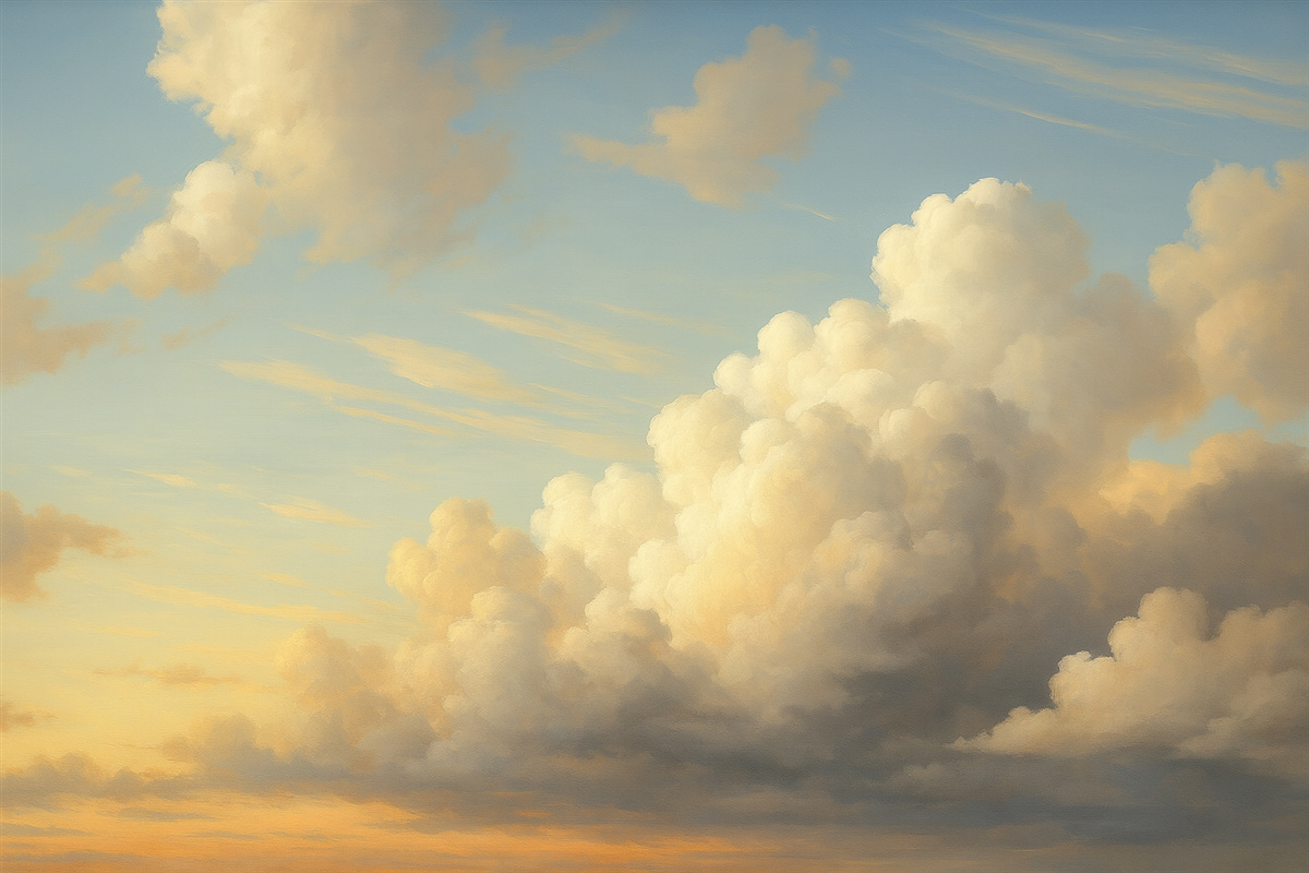 Fototapeta Chmury na niebie przypominające sztukę malarską.