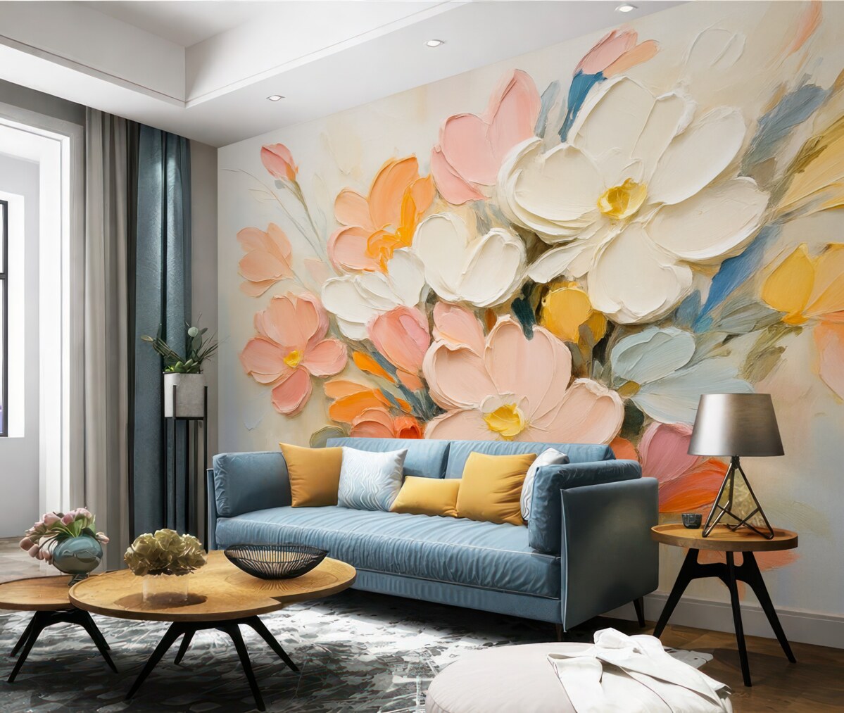 Fototapeta Abstrakcyjne kwiaty trójwymiarowe w stylu malarstwa olejnego.