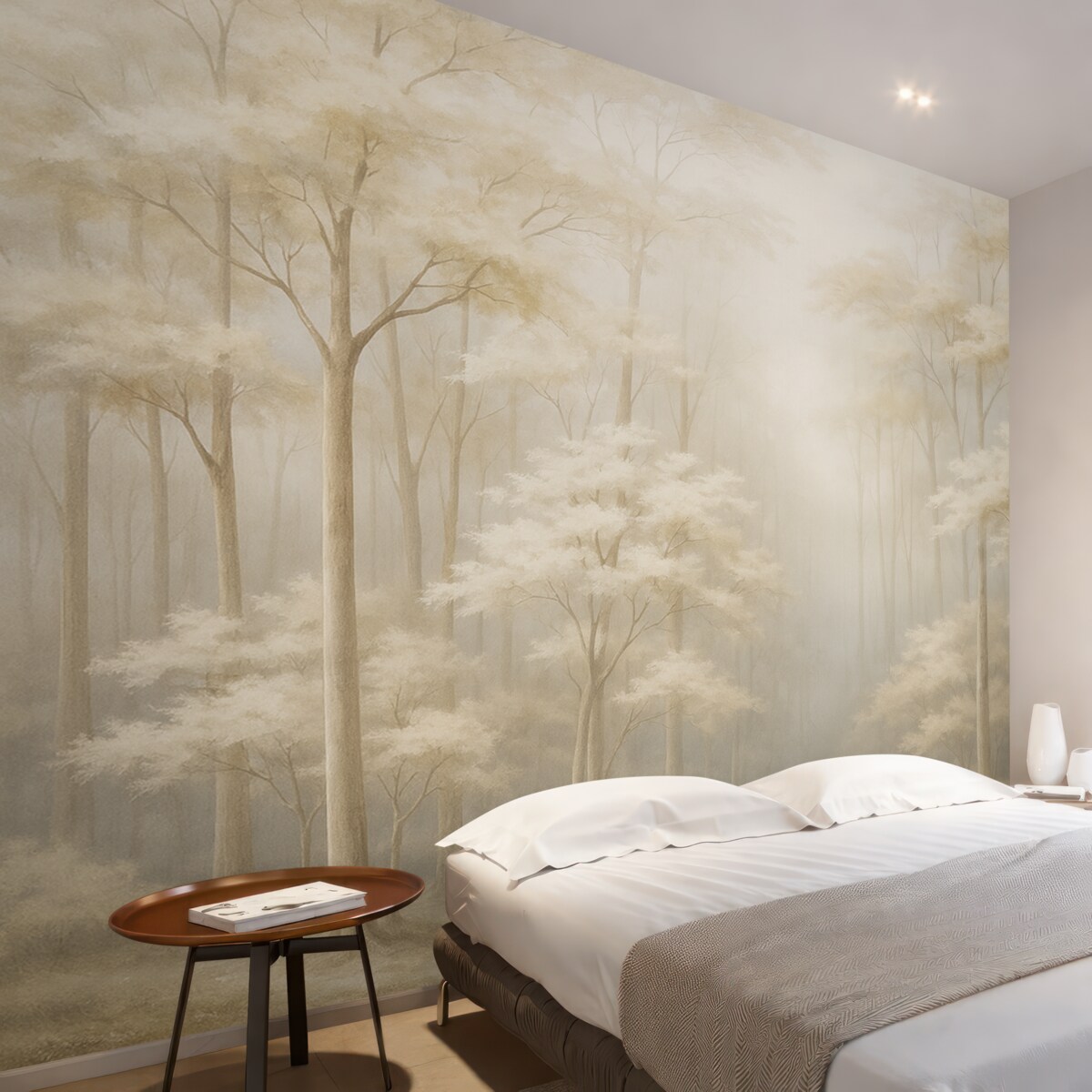 Fototapeta Mglisty gaj z uroczymi, subtelnymi drzewami.