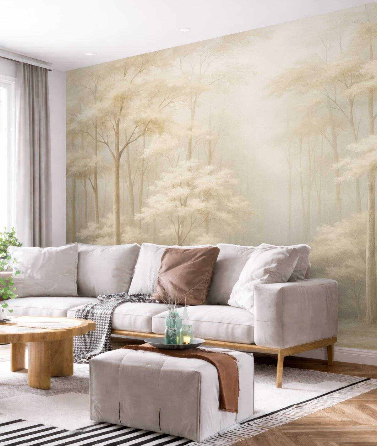 Fototapeta Mglisty gaj z uroczymi, subtelnymi drzewami.