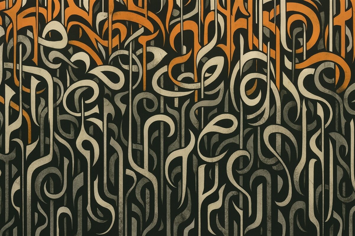 Fototapeta Sztuka uliczna w odcieniach pomarańczowych i szarych.