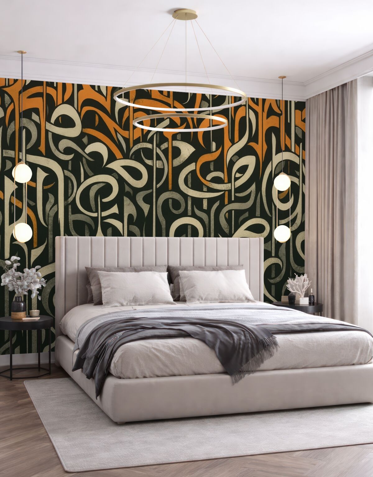 Fototapeta Sztuka uliczna w odcieniach pomarańczowych i szarych.