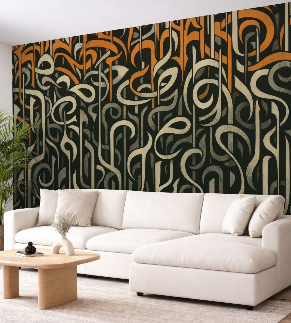 Fototapeta Sztuka uliczna w odcieniach pomarańczowych i szarych.