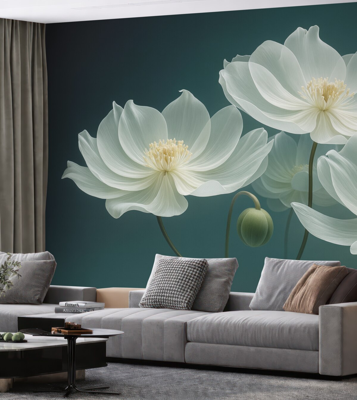 Fototapeta Białe, subtelne kwiaty z przezroczystymi płatkami.