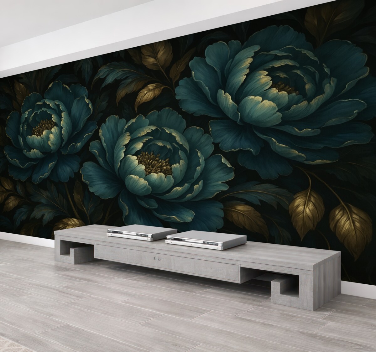 Fototapeta Kwiaty piwonii w pełnym kwitnieniu na ciemnym tle.