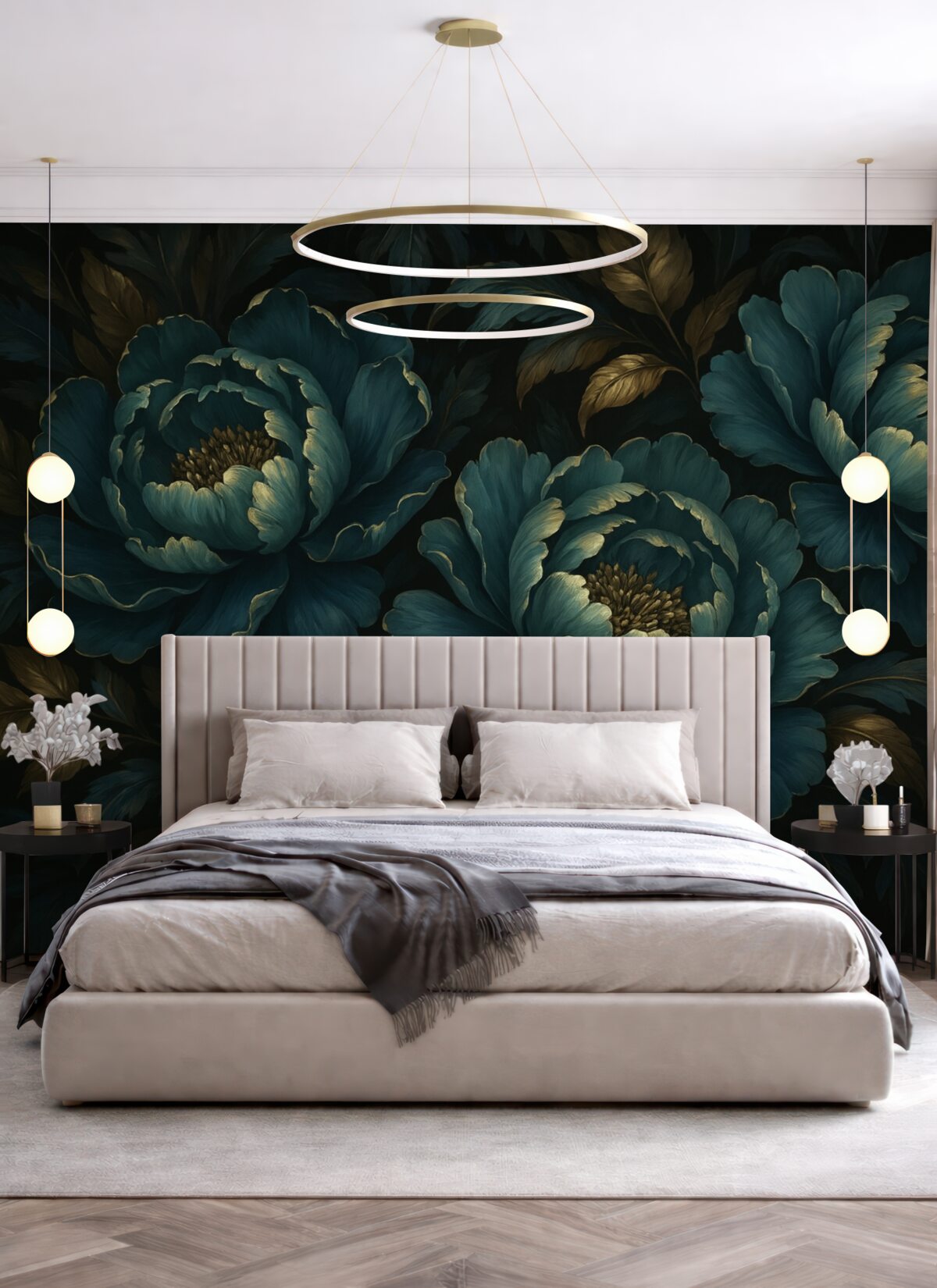 Fototapeta Kwiaty piwonii w pełnym kwitnieniu na ciemnym tle.