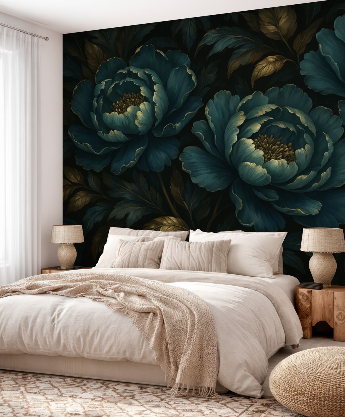 Fototapeta Kwiaty piwonii w pełnym kwitnieniu na ciemnym tle.