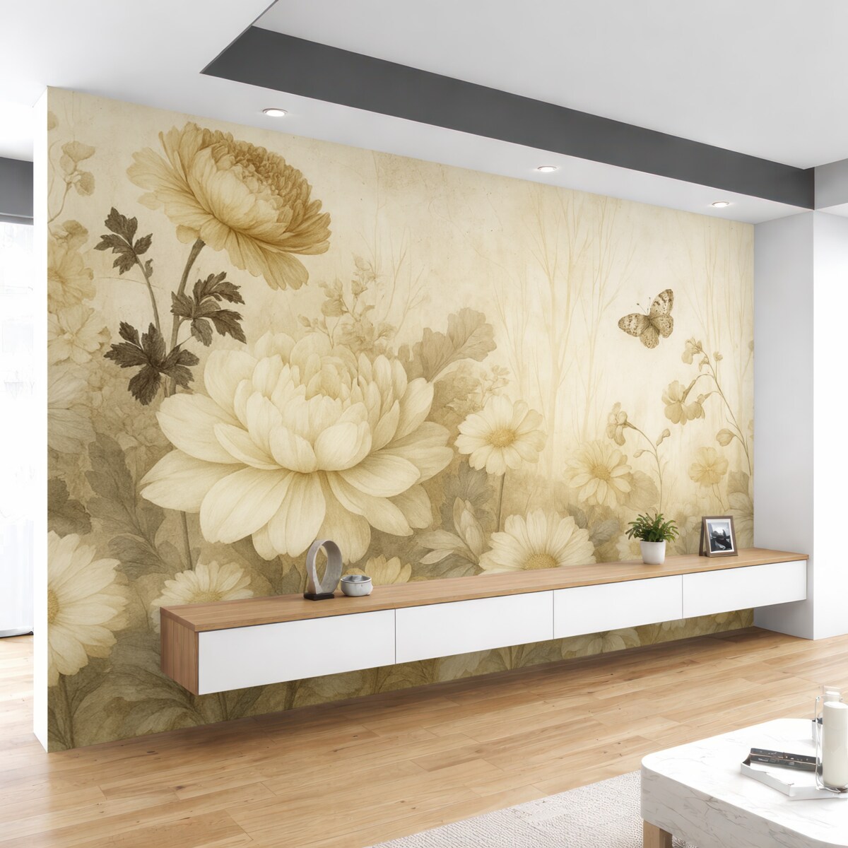 Fototapeta Zabytkowe rośliny na zniszczonej, pękniętej ścianie.