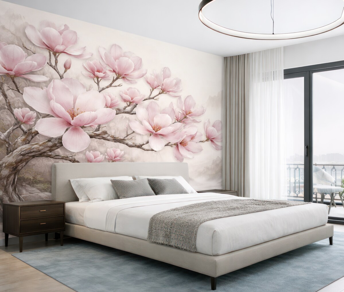 Fototapeta Akwarelowa łodyga magnolii nad kamieniem.