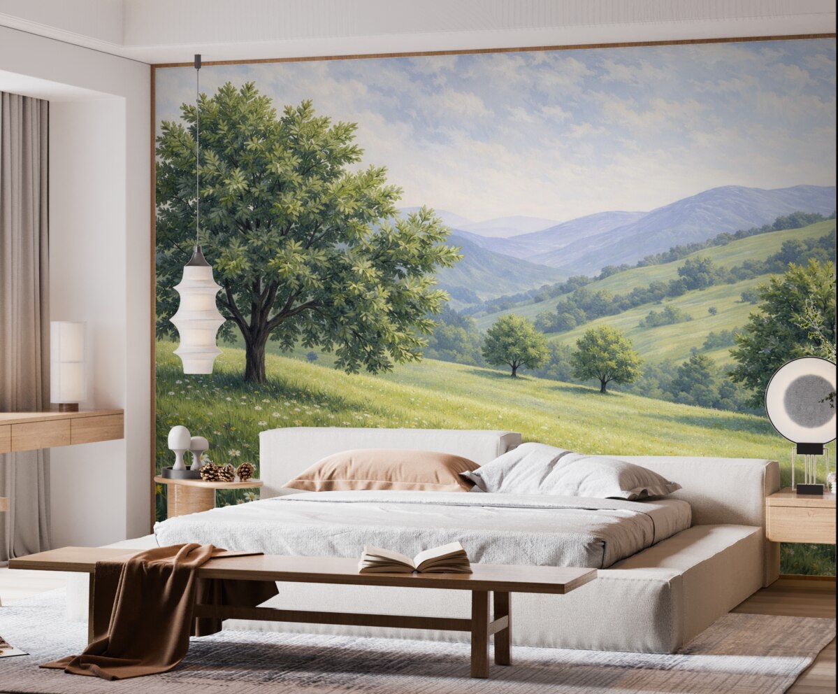 Fototapeta Krajobraz przedstawiony w technice olejnej.