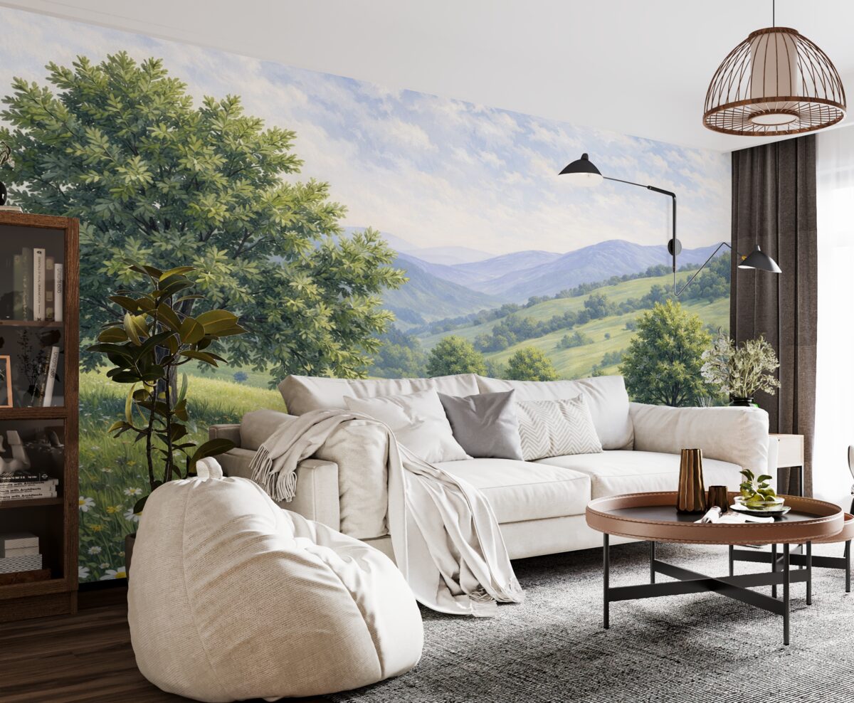 Fototapeta Krajobraz przedstawiony w technice olejnej.